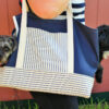 Duplex Blue Stripe Dog Carrier – side view with dogs