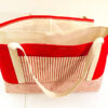 Duplex Red Stripe Dog Carrier with Divider side view