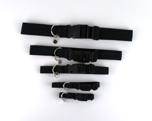 dog collars – 5 sizes – flat lay black