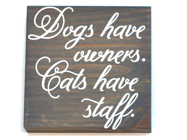 sign – dogs owners cats staff – gray
